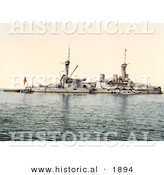 Historical Photochrom of Kurfurst Friedrich Wilhelm Ship at Helgoland, Germany by Al