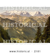 Historical Photochrom of Landscape with the Bernese Alps by Al