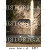 Historical Photochrom of Lion Monument and Fountain with Swans by Al