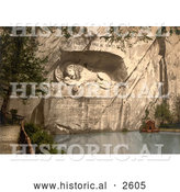 Historical Photochrom of Lion Monument in Switzerland by Al
