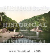 Historical Photochrom of Man Rowing a Boat Ashore on the Old Mill Creek Dartmouth Devon England by Al