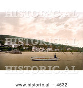 Historical Photochrom of Man Sitting in a Boat on the Sand at Low Tide in Grange-over-Sands, Cumbria, England by Al