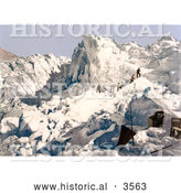 Historical Photochrom of Men Climbing the Mont Pers Glacier, Upper Engadin, Graubunden, Switzerland by Al