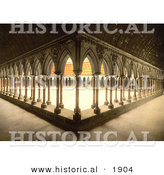 Historical Photochrom of Monks Promenade with Arcade and Pillars, Mont Saint-Michel, France by Al
