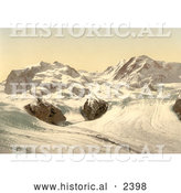 Historical Photochrom of Monte Rosa and Gorner Glacier in Switzerland by Al