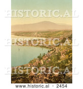Historical Photochrom of Montreux and Clarens, Lake Geneva, Switzerland by Al