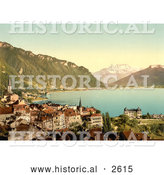 Historical Photochrom of Montreux on the Shore of Geneva Lake, Switzerland by Al