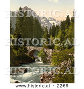 Historical Photochrom of Moulins Bridge and Dent Du Midi, Switzerland by Al