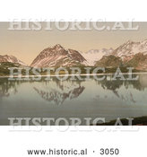 Historical Photochrom of Mountains Reflecting in Lyngenfjord by Al