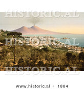 Historical Photochrom of Naples and Mount Vesuvius, Italy by Al