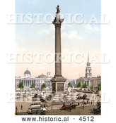 Historical Photochrom of Nelson’s Column, Statue of King George IV, St. Martin-in-the-Fields Church, and the National Gallery in Trafalgar Square London, England by Al