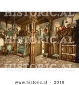 Historical Photochrom of Neuschwanstein Castle Bedroom, Germany by Al
