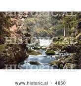 Historical Photochrom of Nunnery Walks Waterfall Where the Croglin Water Joins the River Eden, England by Al