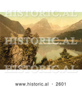 Historical Photochrom of Obersee and Brunnelistock, Glarus, Switzerland by Al