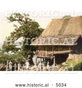 Historical Photochrom of Peasants by Their House in Meran, Tyrol, Austria by Al