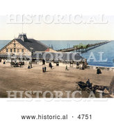 Historical Photochrom of Pedestrians and Carriages by the Pier in Herne Bay, Kent, England by Al