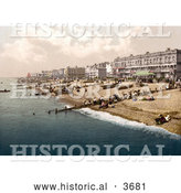 Historical Photochrom of People and Boats on the Shore in Worthing West Sussex England UK by Al