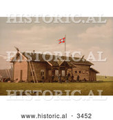 Historical Photochrom of People Around a Hotel or Tourist House in Spitzbergen, Norway by Al