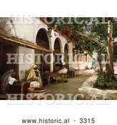 Historical Photochrom of People at a Moorish Cafe in Tunis, Tunisia by Al