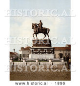 Historical Photochrom of People at Prince Michael's Monument in Belgrade, Serbia by Al