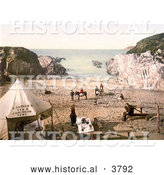 Historical Photochrom of People at S. Parker’s Tea & Luncheon Tent on Barricane Shell Beach in Morthoe Devon England by Al