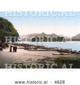 July 5th, 2013: Historical Photochrom of People at the Boat Landing on the Shore of Derwent Water, Lake District, England by Al