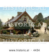 Historical Photochrom of People at the Old Post Office in Lee Devon England by Al