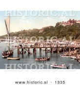 Historical Photochrom of People Crowding the Busy East Parade Promenade to View a Yacht in Southend-On-Sea Essex England UK by Al