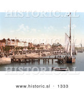 Historical Photochrom of People Crowding the Busy East Parade Promenade to View Yachts in Southend-On-Sea Essex England UK by Al