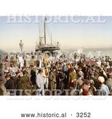 Historical Photochrom of People Disembarking a Ship, Algiers, Algeria by Al