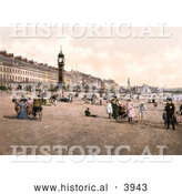 Historical Photochrom of People Enjoying the Beach by the Jubilee Clock Tower in Weymouth Dorset England UK by Al