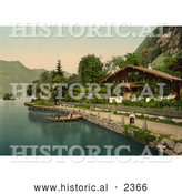 Historical Photochrom of People in a Boat near a House, Brienz Lake by Al