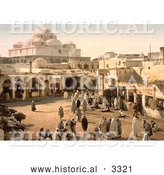Historical Photochrom of People in Bab Suika-Suker Square, Tunis, Tunisia by Al