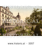 Historical Photochrom of People in Grand Hotel Victoria’s Garden, Interlaken by Al