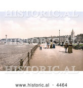 Historical Photochrom of People Leisurely Strolling the Promenade in Morecambe, Lancashire, England, United Kingdom by Al