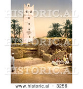 Historical Photochrom of People near the Mosque, Biskra, Algeria by Al