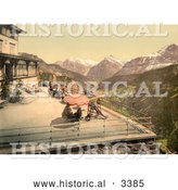 Historical Photochrom of People on a Balcony near Mountains, Switzerland by Al