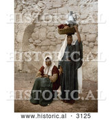 Historical Photochrom of People on a Sidewalk in Jerusalem, Israel by Al