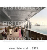 Historical Photochrom of People on Benches and Strolling on the Promenade Deck of the Maria Theresia Steamship, North German Lloyd, Royal Mail Steamers by Al