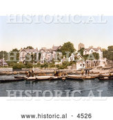 Historical Photochrom of People on Boats near the Old England Hotel in Windermere, Cumbria, Lake District, England by Al