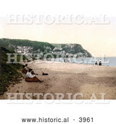 Historical Photochrom of People on the Beach in Runswick Whitby North Yorkshire England UK by Al