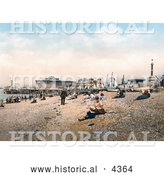 Historical Photochrom of People on the Beach near the Esplanade Hotel in Southsea, Portsmouth, Hampsire, England, UK by Al