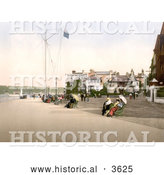 Historical Photochrom of People Sitting on Benches near the Marine Hotel in Cowes Isle of Wight England UK by Al