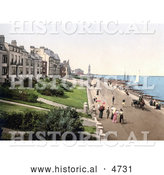 Historical Photochrom of People Strolling the Beachfront Promenade in Herne Bay Kent England by Al