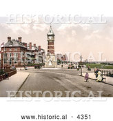 Historical Photochrom of People Strolling the Promenade near the Clock Tower in Skegness, East Lindsey, Lincolnshire, England, United Kingdom by Al
