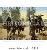 Historical Photochrom of People with Pack Mules at Bab Aleona, Tunis, Tunisia by Al