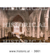 Historical Photochrom of Pews and the Stained Glass Windows in the Interior of the St Mary’s Church in Ross-On-Wye Herefordshire England UK by Al
