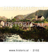 Historical Photochrom of River and Homes in Burglen, Switzerland by Al
