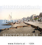 Historical Photochrom of Sailboats Along the Promenade in Herne Bay Kent England by Al