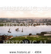 Historical Photochrom of Sailboats and Steamships at the Dockyard on the River Medway in Chatham, Kent, England, UK by Al